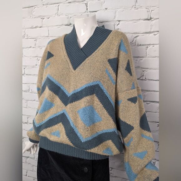 Vintage Knit Vneck, Geometric pattern, Rodier Paris, loose fit - Picture 3 of 8